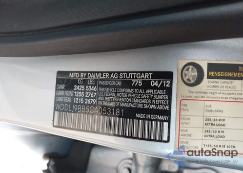 2012 Mercedes-Benz Cls 550 4Matic z USA, uszkodzony, nr VIN WDDLJ9BB5CA053181